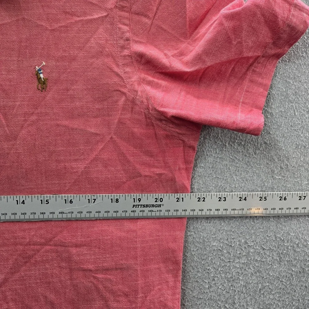 Polo Ralph Lauren Men Button Up Shirt L Red Embroidered Slim Short Sleeve
